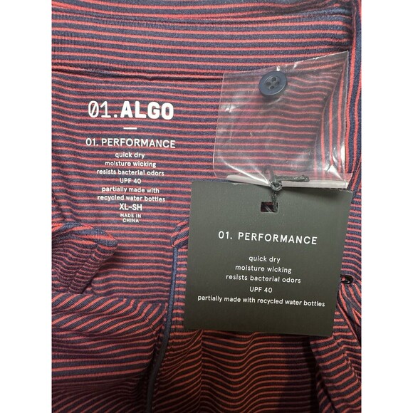 01.Algo Red Striped Short‎ Sleeve UPF 40 Quick Dry Polo Shirt Men's XL-SH NWT - Picture 4 of 7